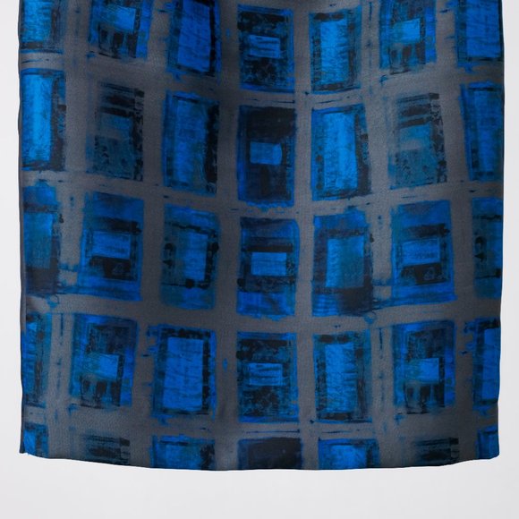 Milly Blue Brushstroke Rectangle-Print Pencil Skirt - Picture 7 of 11